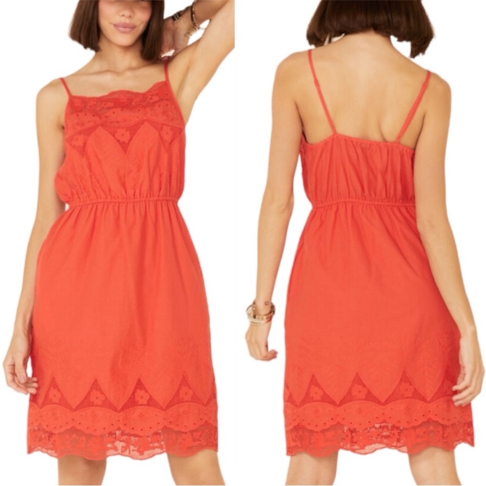 Smell the Roses Orange Eyelet Lace Crochet Embroidered Dress Size S